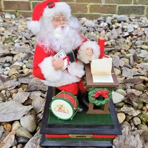 Vintage Animated Musical Santa Writing Christmas List Drum Noel Holiday Decor